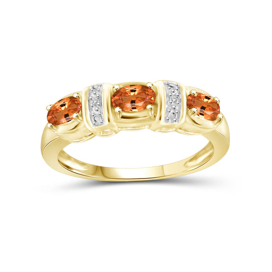 1.02 ct. T.G.W. Mandarin Garnet Ring with Diamond Accent in 14K Gold over Silver