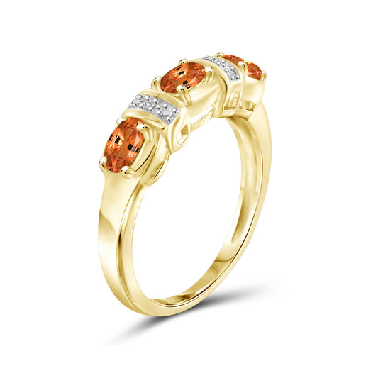 1.02 ct. T.G.W. Mandarin Garnet Ring with Diamond Accent in 14K Gold over Silver