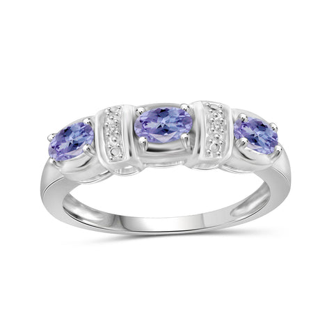 0.72 Carat Tanzanite Gemstone and Accent White Diamond Sterling Silver Ring