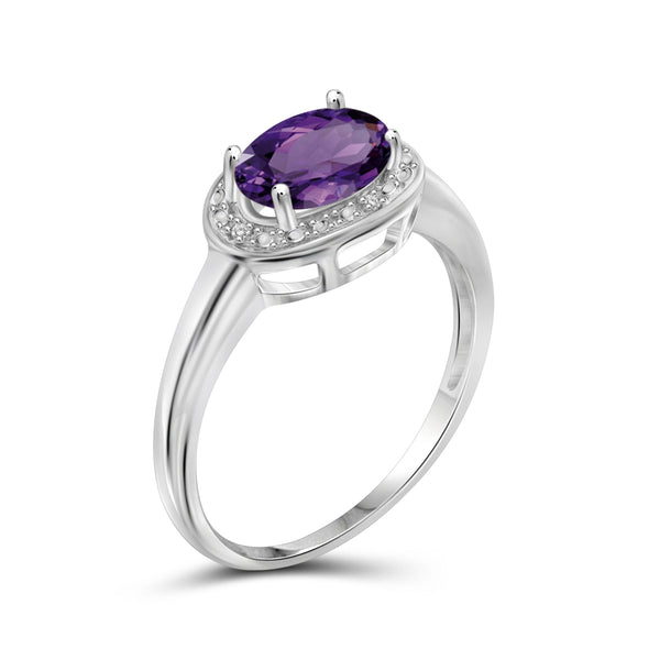 1 1/3 Carat T.G.W. Amethyst And Accent White Diamond Sterling Silver Ring