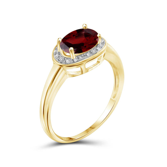 1.50 ct. T.G.W. Garnet Ring with Diamond Accent in 14K Gold over Silver