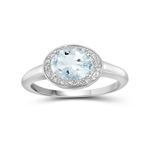 1 1/7 Carat T.G.W. Aquamarine And White Diamond Accent Sterling Silver Ring