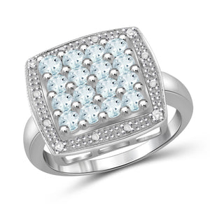0.95 CTW Aquamarine Gemstone & 1/20 Carat WhIte Diamond Ring in Sterling Silver Or 14K Gold-Plated