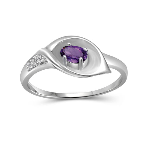 Amethyst Ring Birthstone Jewelry – 0.20 Carat Amethyst 0.925 Sterling Silver Ring Jewelry with White Diamond Accent – Gemstone Rings with Hypoallergenic 0.925 Sterling Silver Band