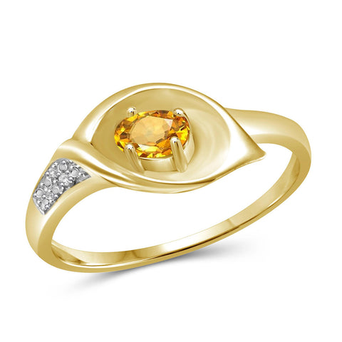 1/4 Carat T.G.W. Citrine And White Diamond Accent 14K Gold-Plated Ring