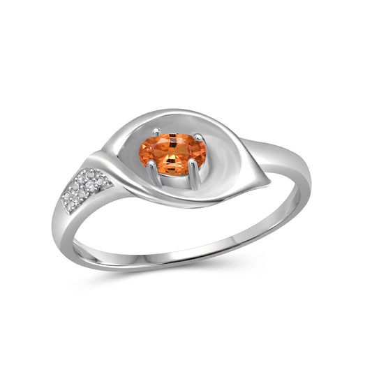 0.34 ct. T.G.W. Mandarin Garnet Ring with Diamond Accent in Sterling Silver