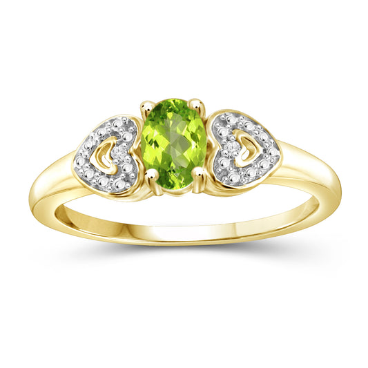0.50 ct. T.G.W. Peridot Ring with Diamond Accent in 14K Gold over Silver