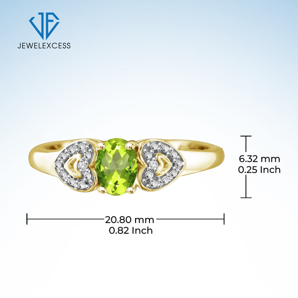 Peridot Ring Birthstone Jewelry – 0.50 Carat Peridot 14K Gold-Plated Ring Jewelry with White Diamond Accent – Gemstone Rings with Hypoallergenic 14K Gold-Plated Band