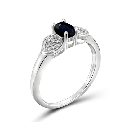 0.75 ct. T.G.W. Sapphire Ring with Diamond Accent in Sterling Silver