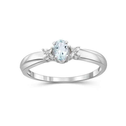 1/4 Carat T.G.W. Aquamarine And Accent White Diamond Sterling Silver Ring