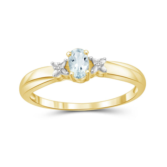 0.25 ct. T.G.W. Aquamarine Ring with Diamond Accent in 14K Gold over Silver