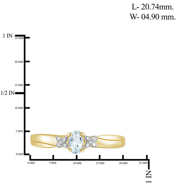 Aquamarine Ring Birthstone Jewelry – 0.25 Carat Aquamarine 14K Gold-Plated Ring Jewelry with White Diamond Accent – Gemstone Rings with Hypoallergenic 14K Gold-Plated Band
