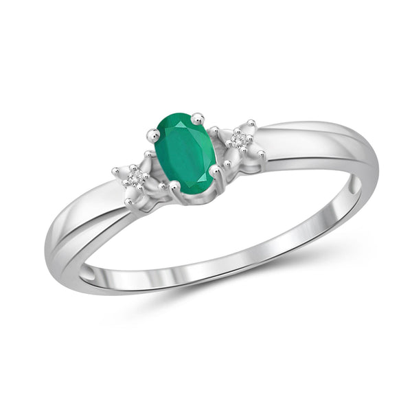 1/4 CT Emerald & White Dia Accent Sterling Silver Ring