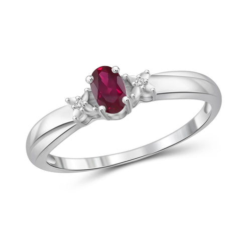 0.26 Carat Ruby Gemstone and Accent White Diamond Sterling Silver Ring