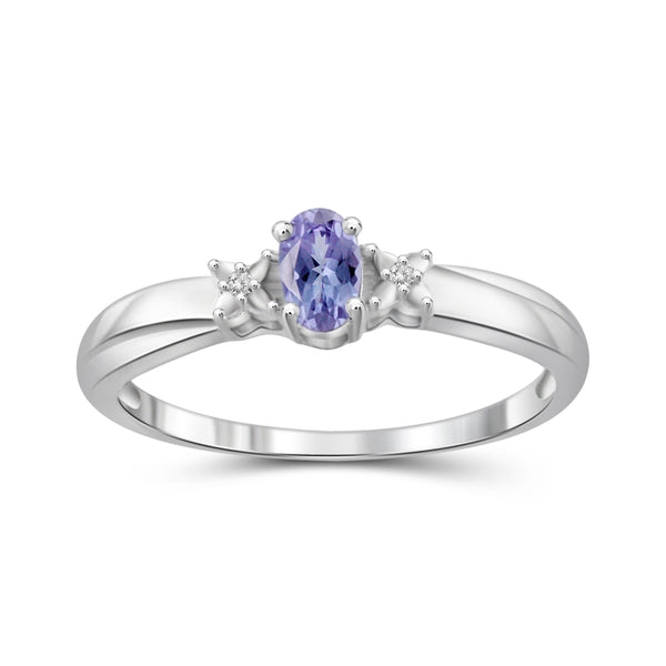 Tanzanite Ring Birthstone Jewelry – 0.25 Carat Tanzanite 0.925 Sterling Silver Ring Jewelry with White Diamond Accent – Gemstone Rings with Hypoallergenic 0.925 Sterling Silver Band