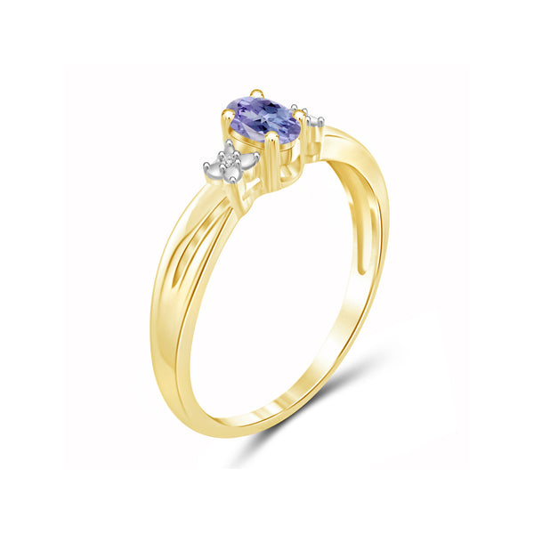 0.24 Carat Tanzanite Gemstone and Accent White Diamond 14K Gold Over Silver Ring