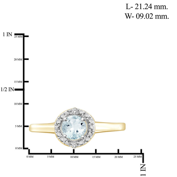 Aquamarine Ring Birthstone Jewelry – 0.50 Carat Aquamarine 14K Gold-Plated Ring Jewelry with White Diamond Accent – Gemstone Rings with Hypoallergenic 14K Gold-Plated Band