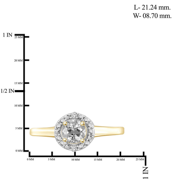 White Topaz Ring Birthstone Jewelry – 0.50 Carat White Topaz 14K Gold-Plated Ring Jewelry with White Diamond Accent – Gemstone Rings with Hypoallergenic 14K Gold-Plated Band