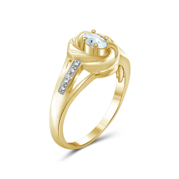 0.22 Carat Aquamarine Gemstone and Accent White Diamond 14K Gold-Plated Ring