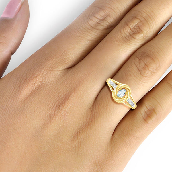 0.22 Carat Aquamarine Gemstone and Accent White Diamond 14K Gold-Plated Ring