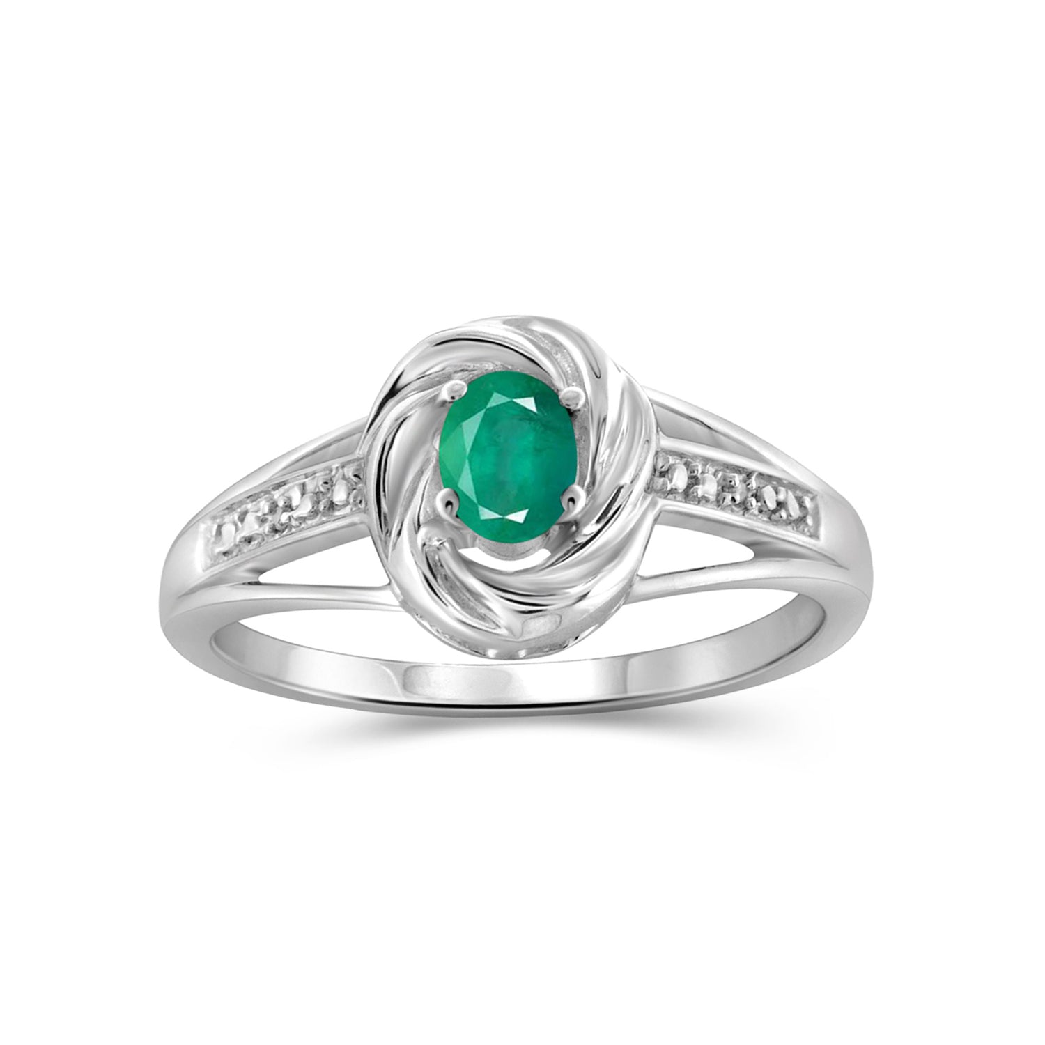 0.23 Carat Emerald Gemstone and Accent White Diamond Sterling Silver Ring