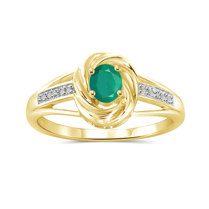 0.25 ct. T.G.W. Emerald Ring with Diamond Accent in 14K Gold over Silver
