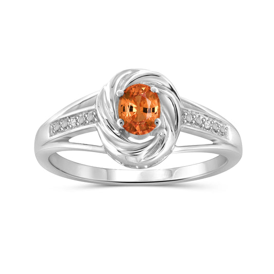 0.33 ct. T.G.W. Mandarin Garnet Ring with Diamond Accent in Sterling Silver