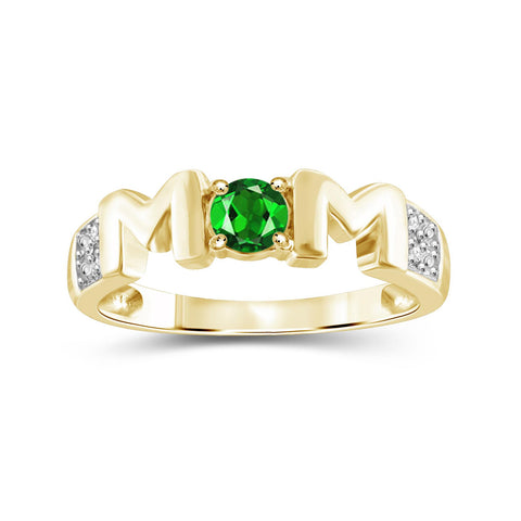 0.27 Carat T.G.W. Chrome Diopside Gemstone and White Diamond Accent 14K Gold-Plated Mother Ring
