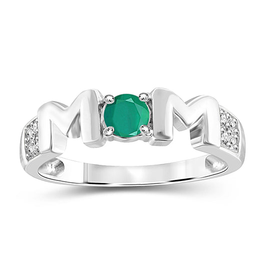 Birthstone Mother's Ring with Diamond Accents in Sterling Silver or 14K Gold over Silver