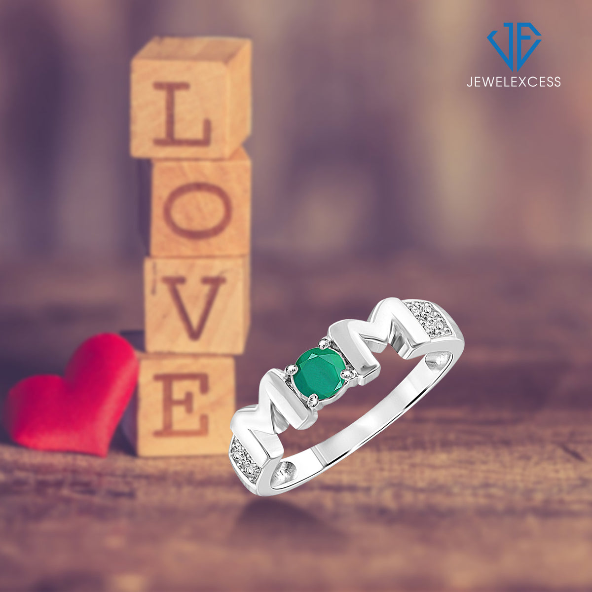 Birthstone Mother's Ring with Diamond Accents in Sterling Silver or 14K Gold over Silver