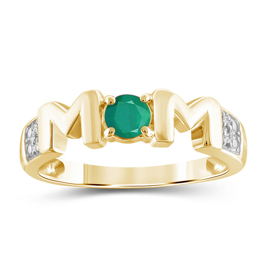Birthstone Mother's Ring with Diamond Accents in Sterling Silver or 14K Gold over Silver