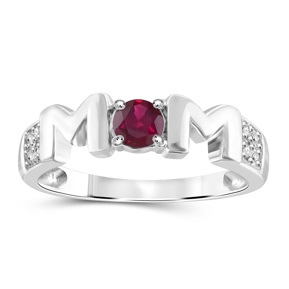 Birthstone Mother's Ring with Diamond Accents in Sterling Silver or 14K Gold over Silver