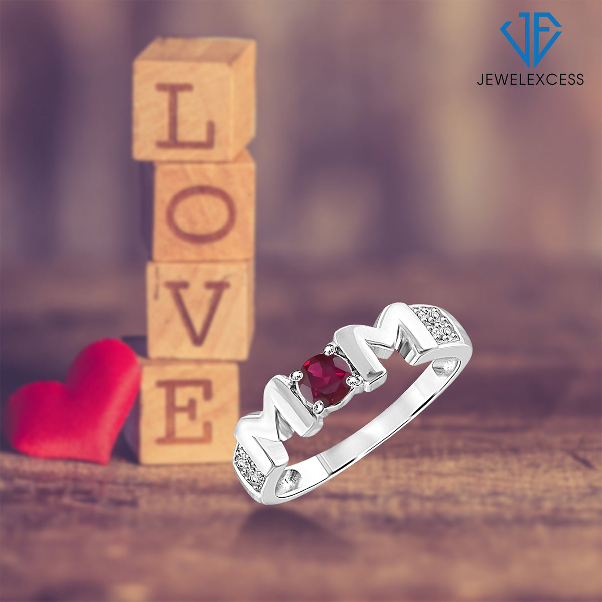 Birthstone Mother's Ring with Diamond Accents in Sterling Silver or 14K Gold over Silver