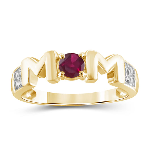 Birthstone Mother's Ring with Diamond Accents in Sterling Silver or 14K Gold over Silver