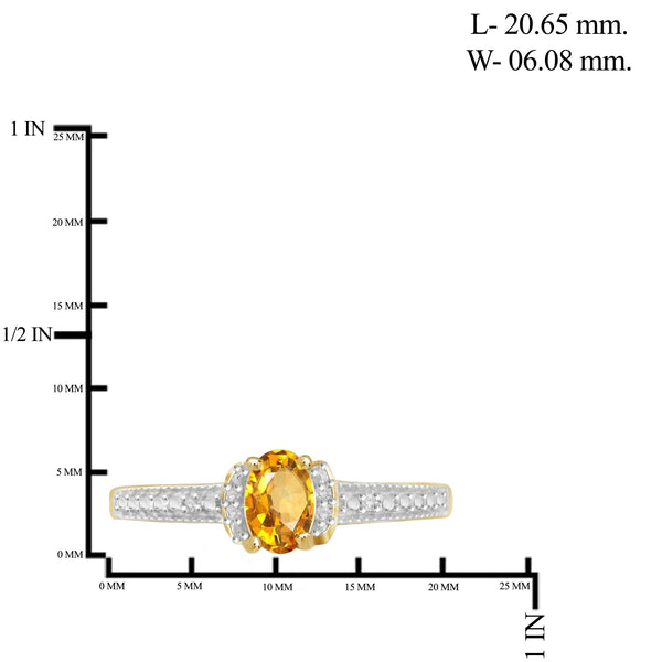 0.46 Carat T.G.W. Citrine Gemstone and 1/20 Carat T.W. White Diamond 14K Gold-Plated Ring