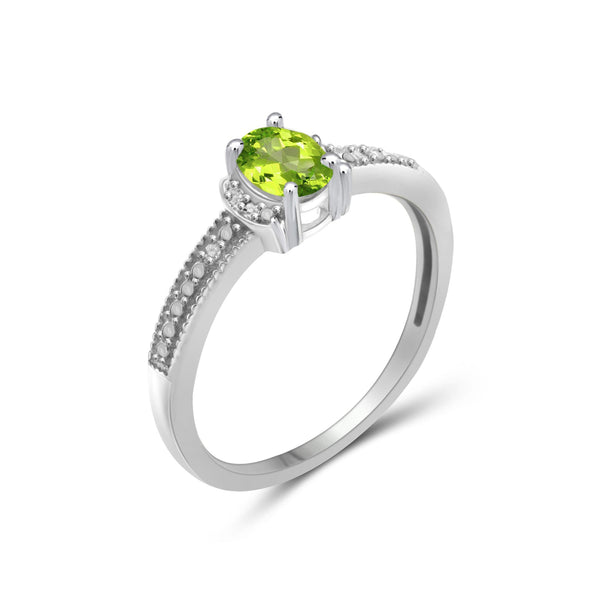 Peridot Ring Birthstone Jewelry – 0.50 Carat Peridot Sterling Silver Ring Jewelry with White Diamond Accent – Gemstone Rings with Hypoallergenic Sterling Silver Band