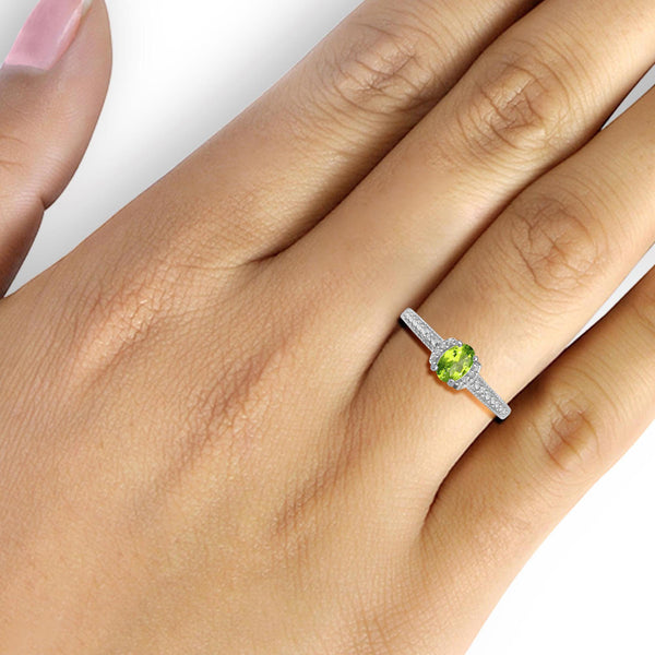 Peridot Ring Birthstone Jewelry – 0.50 Carat Peridot Sterling Silver Ring Jewelry with White Diamond Accent – Gemstone Rings with Hypoallergenic Sterling Silver Band