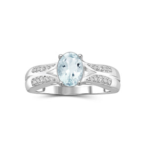 1 1/7 Carat T.G.W. Aquamarine And 1/20 Carat T.W. White Diamond Sterling Silver Ring