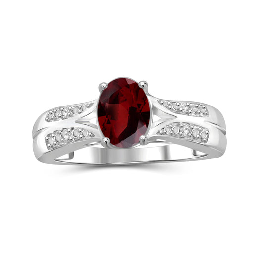 1.60 ct. T.G.W. Garnet & 1/20 ct. T.W. White Diamond Ring in Sterling Silver