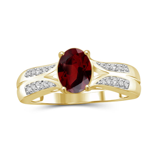 1.60 ct. T.G.W. Garnet Ring with Diamond Accent in 14K Gold over Silver