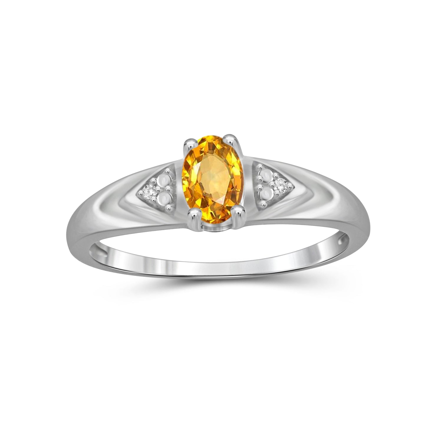 Citrine Ring Birthstone Jewelry – 0.50 Carat Citrine 0.925 Sterling Silver Ring Jewelry with White Diamond Accent – Gemstone Rings with Hypoallergenic 0.925 Sterling Silver Band