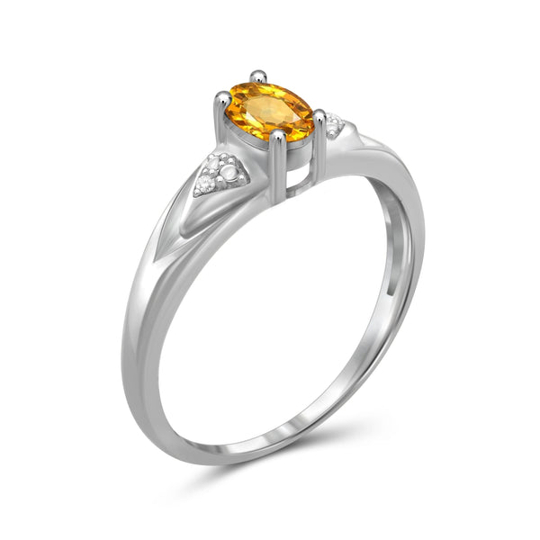 Citrine Ring Birthstone Jewelry – 0.50 Carat Citrine 0.925 Sterling Silver Ring Jewelry with White Diamond Accent – Gemstone Rings with Hypoallergenic 0.925 Sterling Silver Band