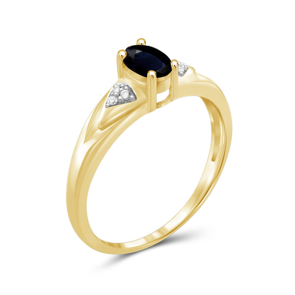 0.67 Carat T.G.W. Sapphire Gemstone and Accent White Diamond 14K Gold-Plated Ring