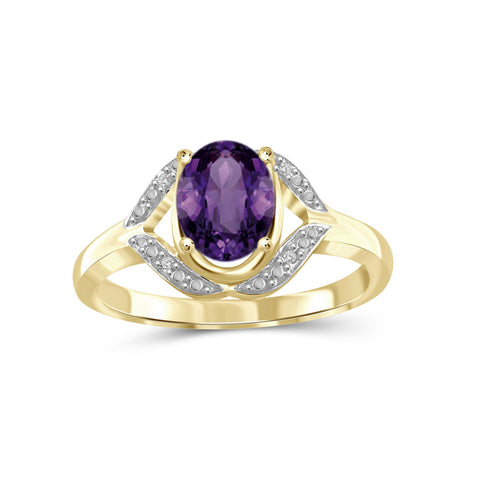 Amethyst Ring Birthstone Jewelry – 1.33 Carat Amethyst 14K Gold-Plated Ring Jewelry with White Diamond Accent – Gemstone Rings with Hypoallergenic 14K Gold-Plated Band