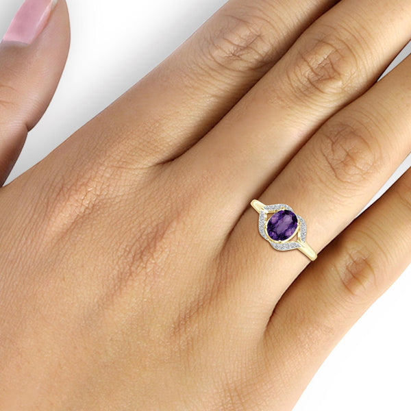 Amethyst Ring Birthstone Jewelry – 1.33 Carat Amethyst 14K Gold-Plated Ring Jewelry with White Diamond Accent – Gemstone Rings with Hypoallergenic 14K Gold-Plated Band