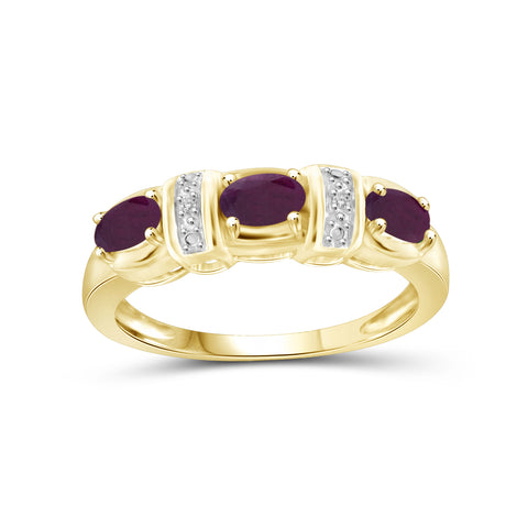 0.78 Carat Ruby Gemstone and Accent White Diamond 14K Gold-Plated Ring