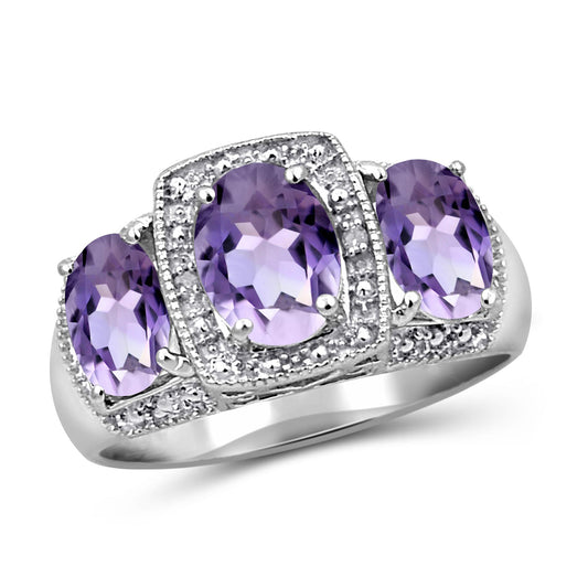 2 1/2 ct. T.G.W. Amethyst Ring with Diamond Accent in Sterling Silver