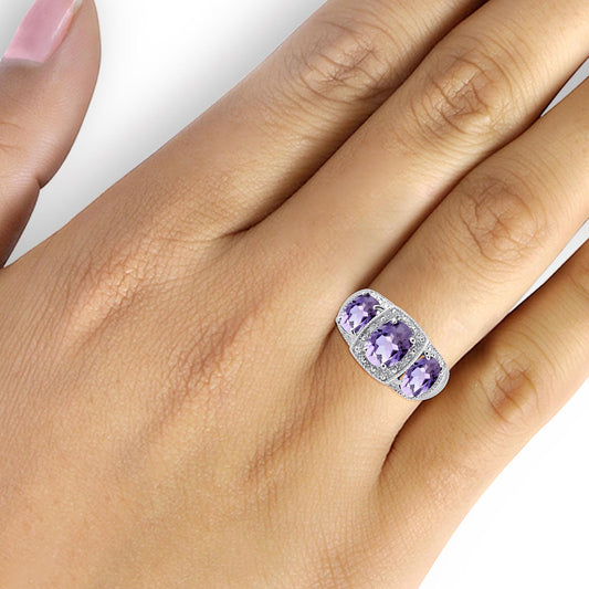 2 1/2 ct. T.G.W. Amethyst Ring with Diamond Accent in Sterling Silver