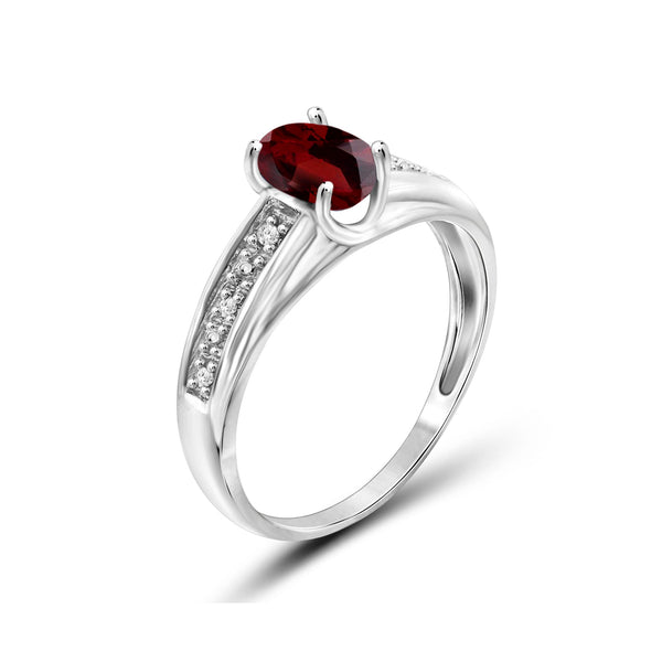 Garnet Ring Birthstone Jewelry – 1.00 Carat Garnet Sterling Silver Ring Jewelry with White Diamond Accent – Gemstone Rings with Hypoallergenic Sterling Silver Band