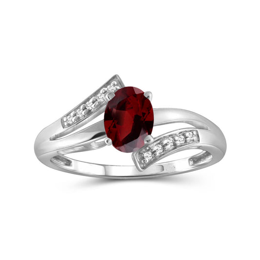 1 ct. T.G.W. Garnet & 1/20 ct. T.W. White Diamond Ring in Sterling Silver or 14K Gold over Silver